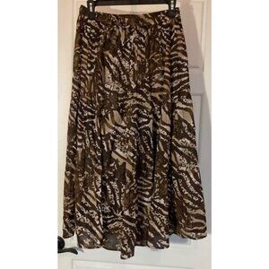 Jane Ashley Animal Print Lined Tie/Elastic Waist 100% Cotton Midi Skirt PL